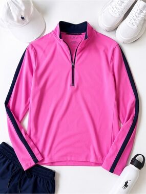 Ralph Lauren Pink and Black Quarter-Zip Pullover- Athletic/Golf/Tennis wear
